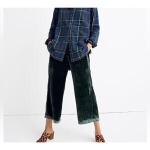 Madewell Huston Green Festive Velvet Pull on Wide Leg Crop Pants - S